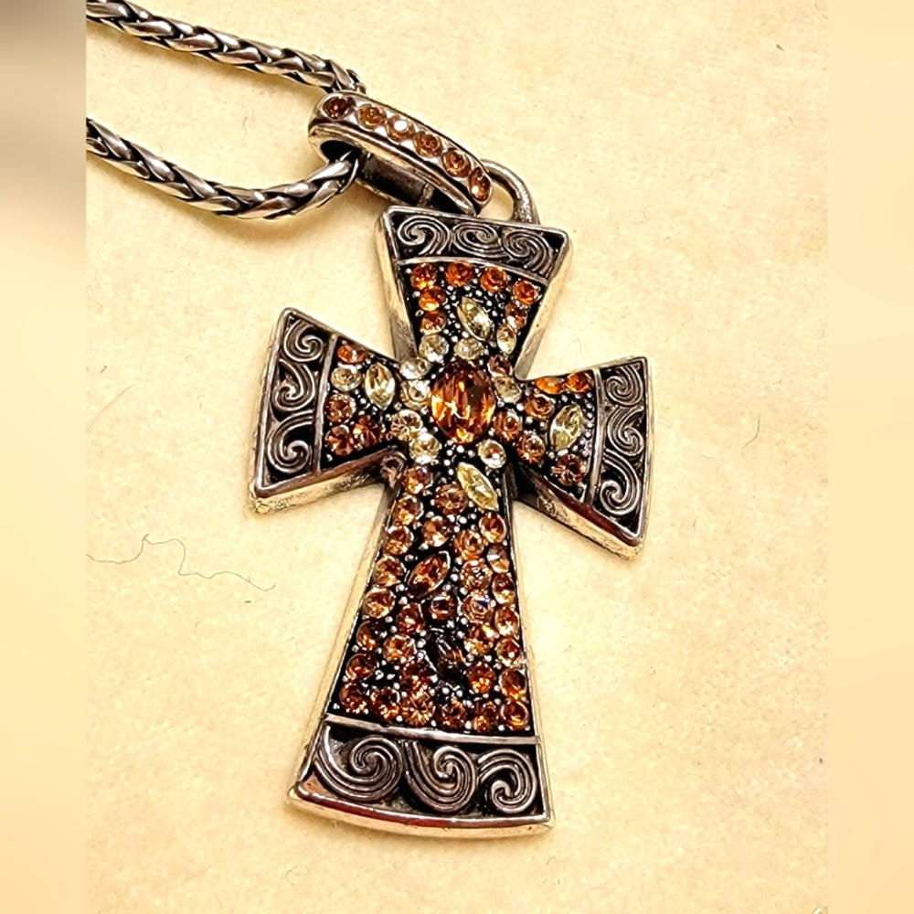 Brighton Crystal Voyage Topaz Cross Pendant